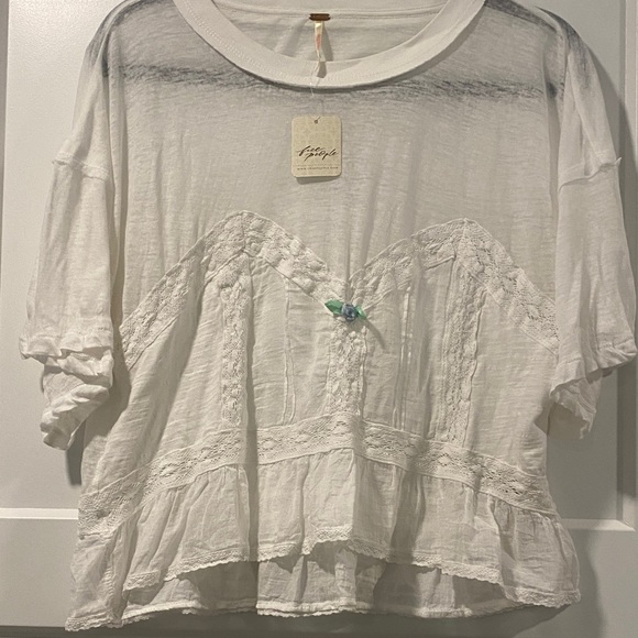 Free People White Lace Accent Blouse - Picture 2 of 6